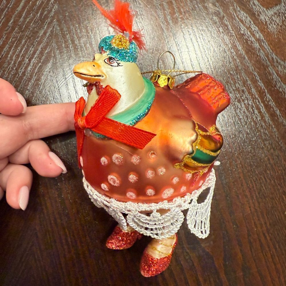 Handcrafted Glass Chicken Christmas Ornament